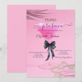Weinglas Perlen Schleife Rosa Brautparty Einladung (Vorne/Hinten)