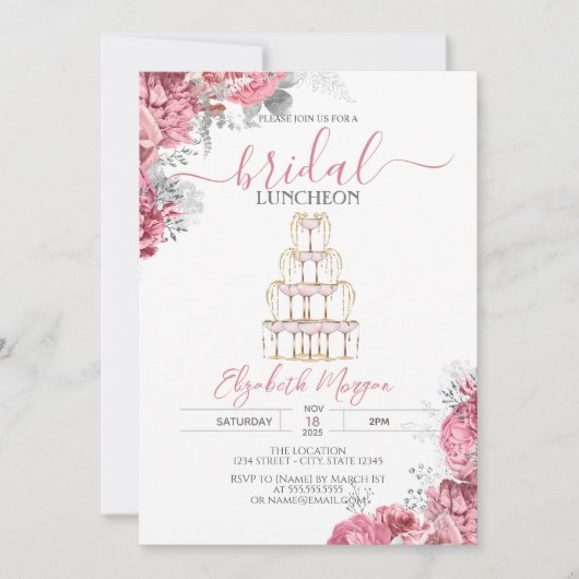Weinglas Rosa Rosen Braunlunch Einladung (Vorderseite)