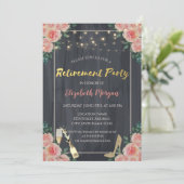 Weinglas, Rose mit hohen Absätzen Ruhestand Party Einladung (Stehend Vorderseite)