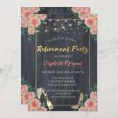 Weinglas, Rose mit hohen Absätzen Ruhestand Party Einladung (Vorne/Hinten)