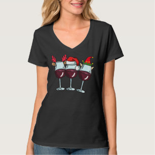 Weinglas Santa Elf Rentier trinken Coolen Christus T-Shirt