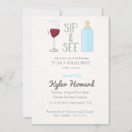 Weinglas Sip & See Baby Boy Dusche Einladung