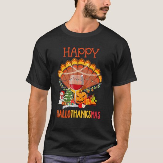 Weinglas Thankgiving Weinfreudige Hallothanksmas T-Shirt (Vorderseite)