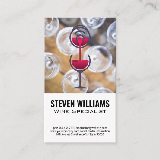 Weinglas-Top-Ansicht | Rotwein Flasche Pour Visitenkarte (Vorderseite)