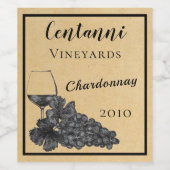 Weinglas Trauben Altes Papier Hintergrund Weinetikett (Einzelnes Label)