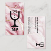Weinglas-Tuxedo-Logo | Rosa Marmor Visitenkarte (Vorne/Hinten)