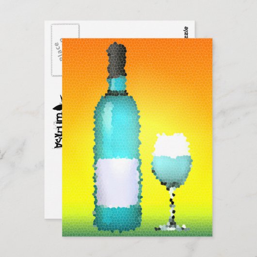 Weinglas und Flasche: Buntglas Postkarte (Vorne/Hinten)