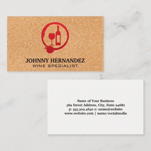 Weinglas und Flasche | Korkgeschichte Visitenkarte (Vorne/Hinten)