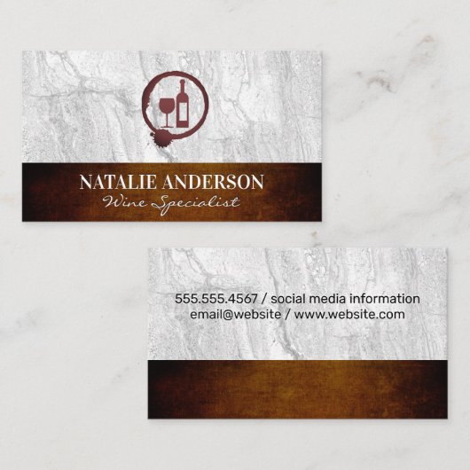 Weinglas und Flasche | Rock Slate and Texture Visitenkarte (Vorne/Hinten)