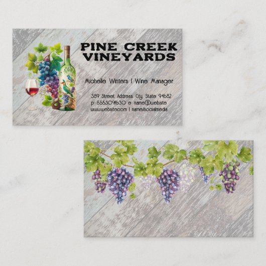 Weinglas und Flasche | Weinkeller | Rustikales Hol Visitenkarte (Vorne/Hinten)