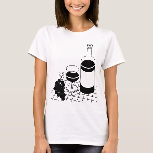 Weinglas und Flaschen Trauben Küche T-Shirt (Vorderseite)