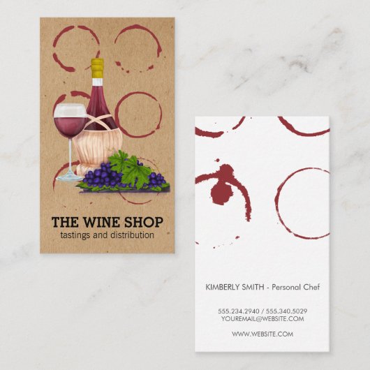 Weinglas und Flaschen Vintag | Weinstein Visitenkarte (Vorne/Hinten)