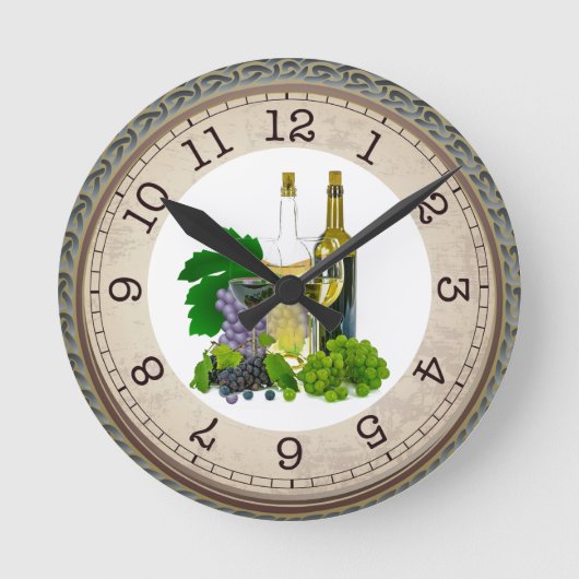 Weinglas und Flaschen / Zeit für Wein Runde Wanduhr (Vorderseite)