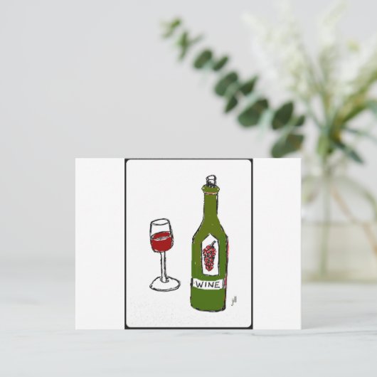 WEINGLAS UND FLASCHENSKETCH POSTKARTE (Stehend Vorderseite)