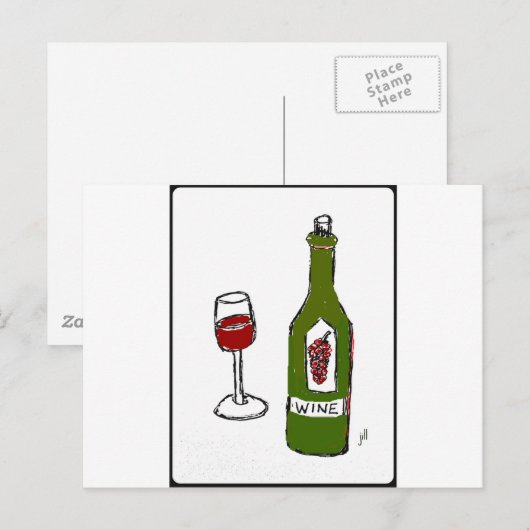 WEINGLAS UND FLASCHENSKETCH POSTKARTE (Vorne/Hinten)