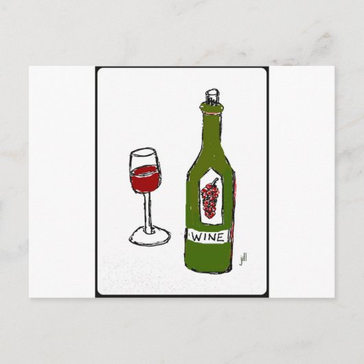 WEINGLAS UND FLASCHENSKETCH POSTKARTE (Vorderseite)