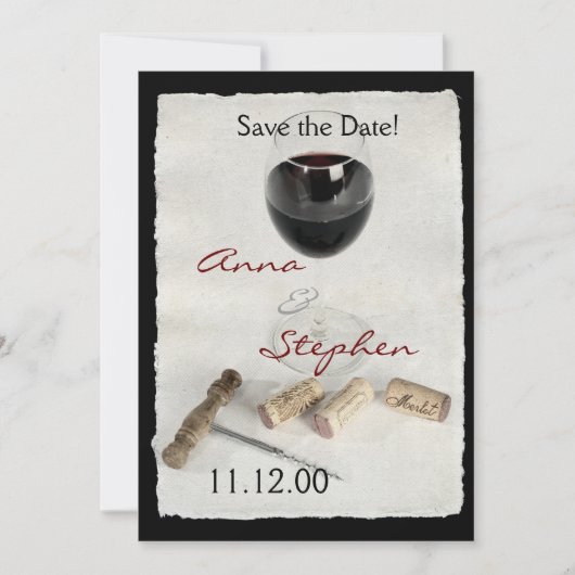 Weinglas und Korken Einladung (Vorderseite)