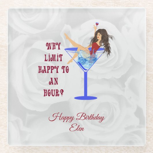 Weinglas und Mädchen Glasuntersetzer (Vorderseite)