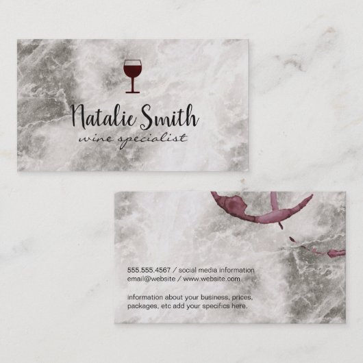 Weinglas und Marmor Visitenkarte (Vorne/Hinten)