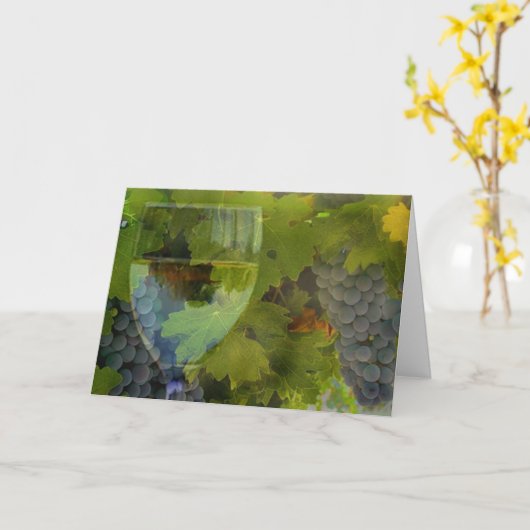 Weinglas und Trauben Cheers Glücklich zum Geburtst Karte (Gelbe Blume)