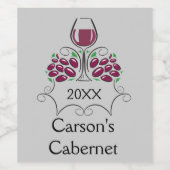 Weinglas und Trauben - Design Weinetikett (Einzelnes Label)