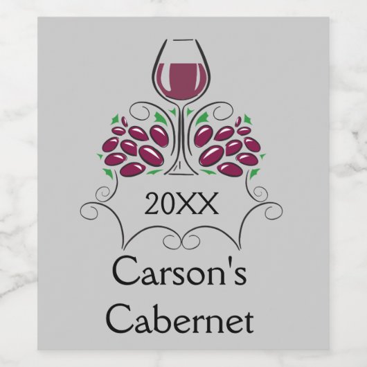 Weinglas und Trauben - Design Weinetikett (Einzelnes Label)