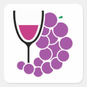 Weinglas und Weintrauben Quadratischer Aufkleber (Vorderseite)
