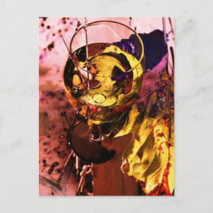 Weinglas und Weintraubenblatt-Fotocollage Postkarte