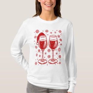 Weinglas Weihnachten Weihnachtsmannmütze Schneeflo T-Shirt