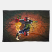 Weingläser, Flasche, Trauben, Käse, Schokoladen Geschirrtuch (Horizontal)