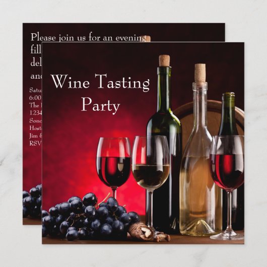 Weingläser Flaschen Wein Party Einladung (Vorne/Hinten)