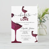 Weingläser Floral Burgundy Brautparty Einladung (Stehend Vorderseite)