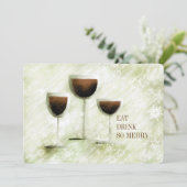 Weingläser Gourmet-Essen Weihnachtsessen Party Feiertagskarte (Stehend Vorderseite)