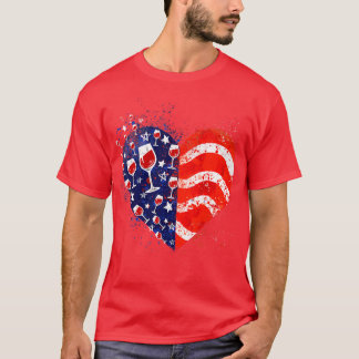 Weingläser Herz 4. Juli Patriotische Amerikanerin T-Shirt