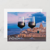 Weingläser mit Blick auf den Sonnenuntergang über  Postkarte (Vorne/Hinten)