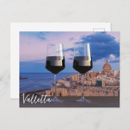 Weingläser mit Blick auf den Sonnenuntergang über Postkarte (Vorne/Hinten)