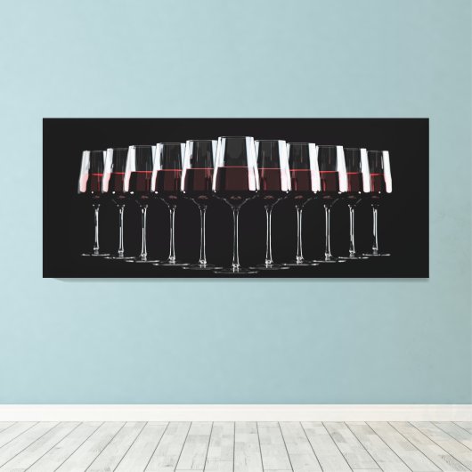 Weingläser mit rotem Wein in einer Reihe aufgereih Leinwanddruck (Insitu (Holzboden))