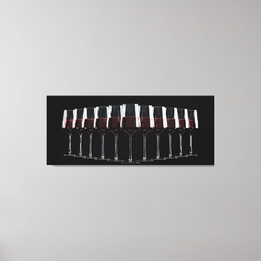 Weingläser mit rotem Wein in einer Reihe aufgereih Leinwanddruck (Vorderseite)