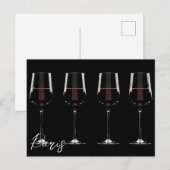 Weingläser mit Rotwein auf schwarz Postkarte (Vorne/Hinten)