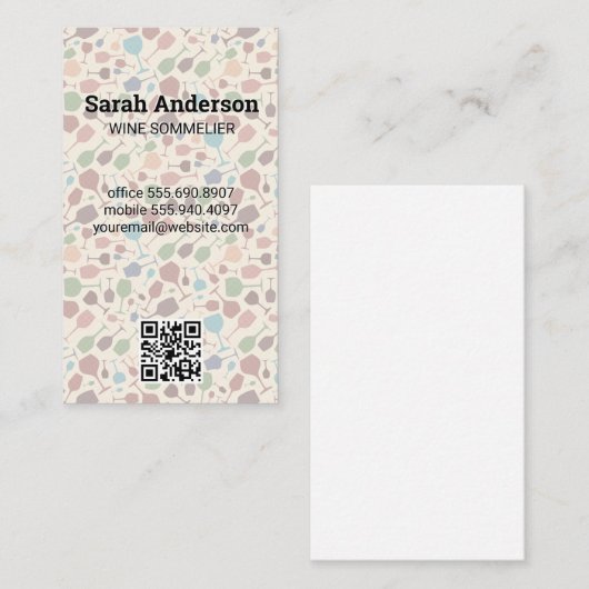 Weingläser Muster | QR-Prüfcode Visitenkarte (Vorne/Hinten)