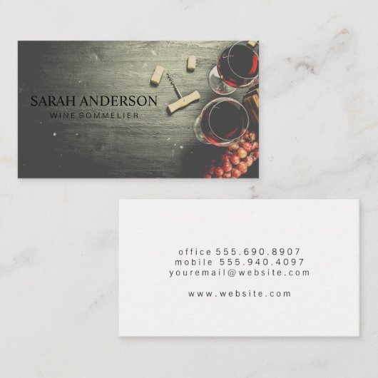 Weingläser und Korken an den Tischen Visitenkarte (Vorne/Hinten)