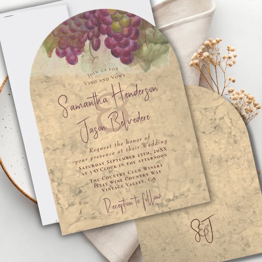 Weingut Hochzeit Eleganter Bogen Monogramm Einladung