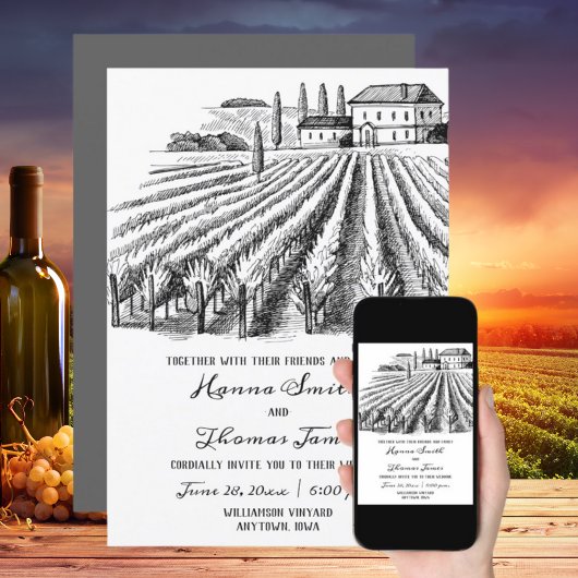 Weingut Winzer Rustikale Skizze Hochzeit Einladung
