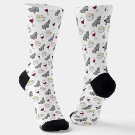 Weinkaffee und Katzen Niedlicher Cartoon Neuheit Socken