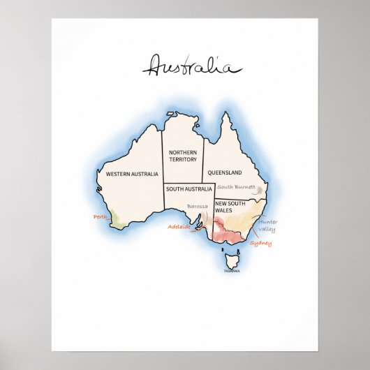Weinkarte Australiens Poster (Vorne)