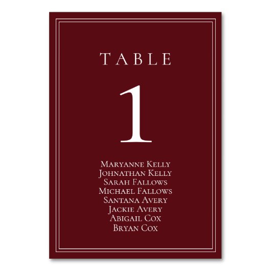 Weinkarte Bordeaux Klassische Tischnummer (Vorderseite)