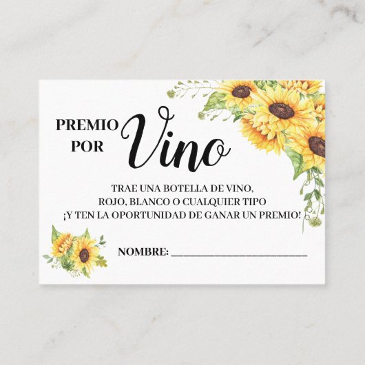 Weinkarte Englisch Spanische Duschkarte Platzkarte (Rückseite)