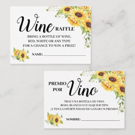 Weinkarte Englisch Spanische Duschkarte Platzkarte (Vorne/Hinten)