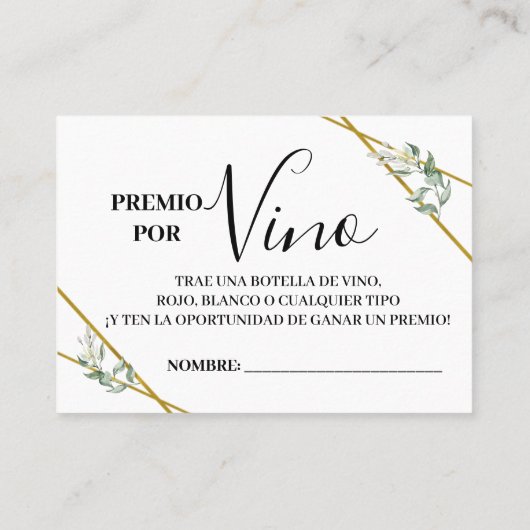 Weinkarte für die Verlosung eines zweisprachigen B Platzkarte (Rückseite)