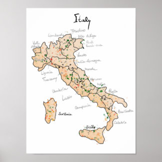 Weinkarte Italiens Poster